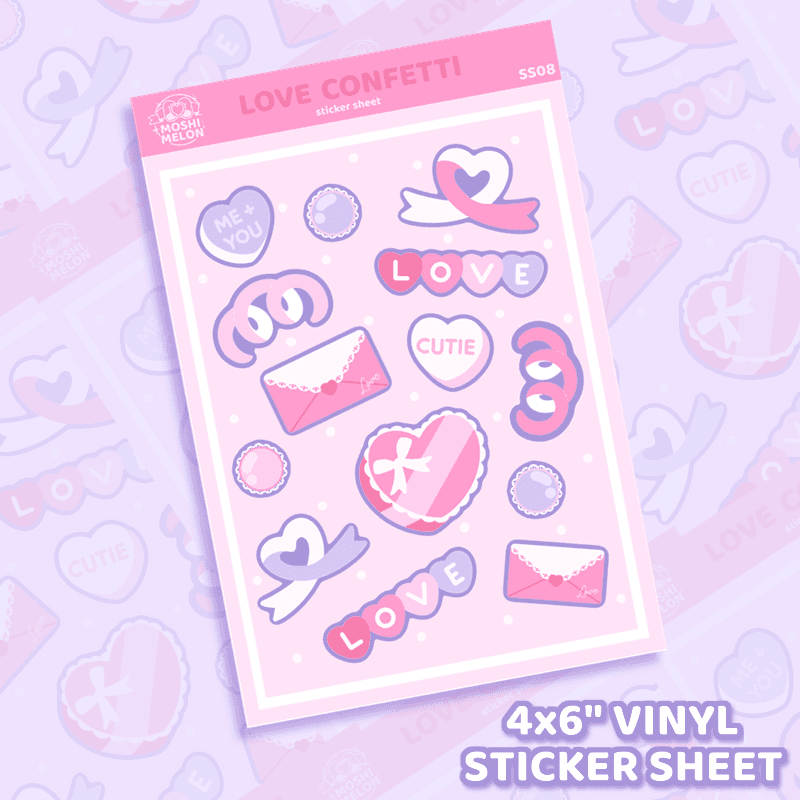 Love Confetti Sticker Sheet - Moshi Melon