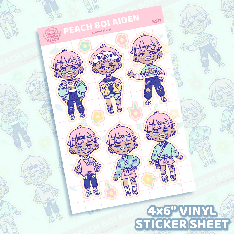 Peach Boi Aiden Sticker Sheet - Moshi Melon
