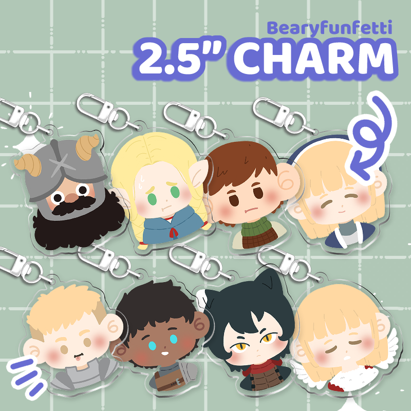 Dungeon Reservation Charm Set featuring cute anime fanart acrylic charms, perfect for accessorizing.
