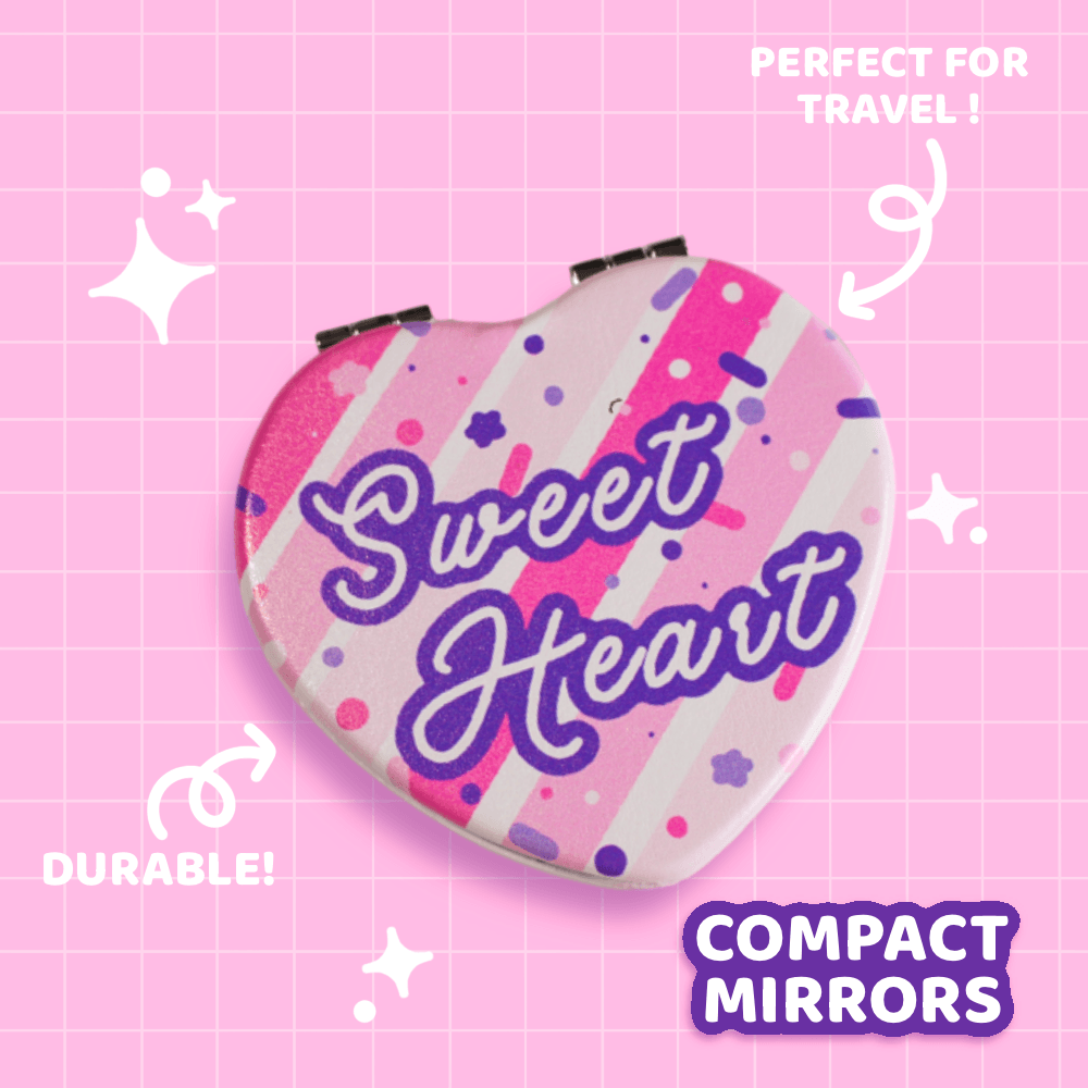 Pink Sweet Heart Compact Mirror - Moshi Melon