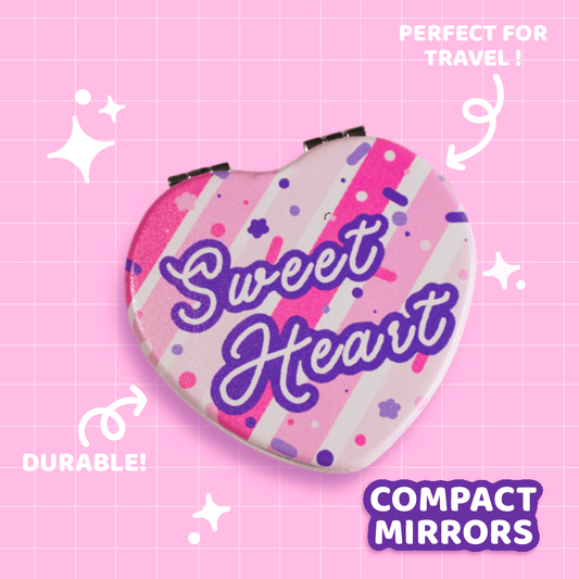 Pink Sweet Heart Compact Mirror - Moshi Melon