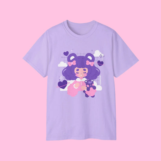 [MTO] Sleepy Shirt in lavender with cute cartoon design, made from eco-friendly cotton for comfort and vintage style.