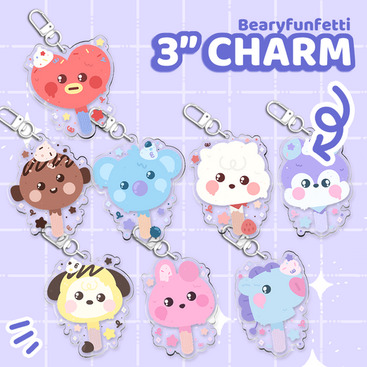 BT21 KPopsicle Charm Set featuring adorable 3" character charms.