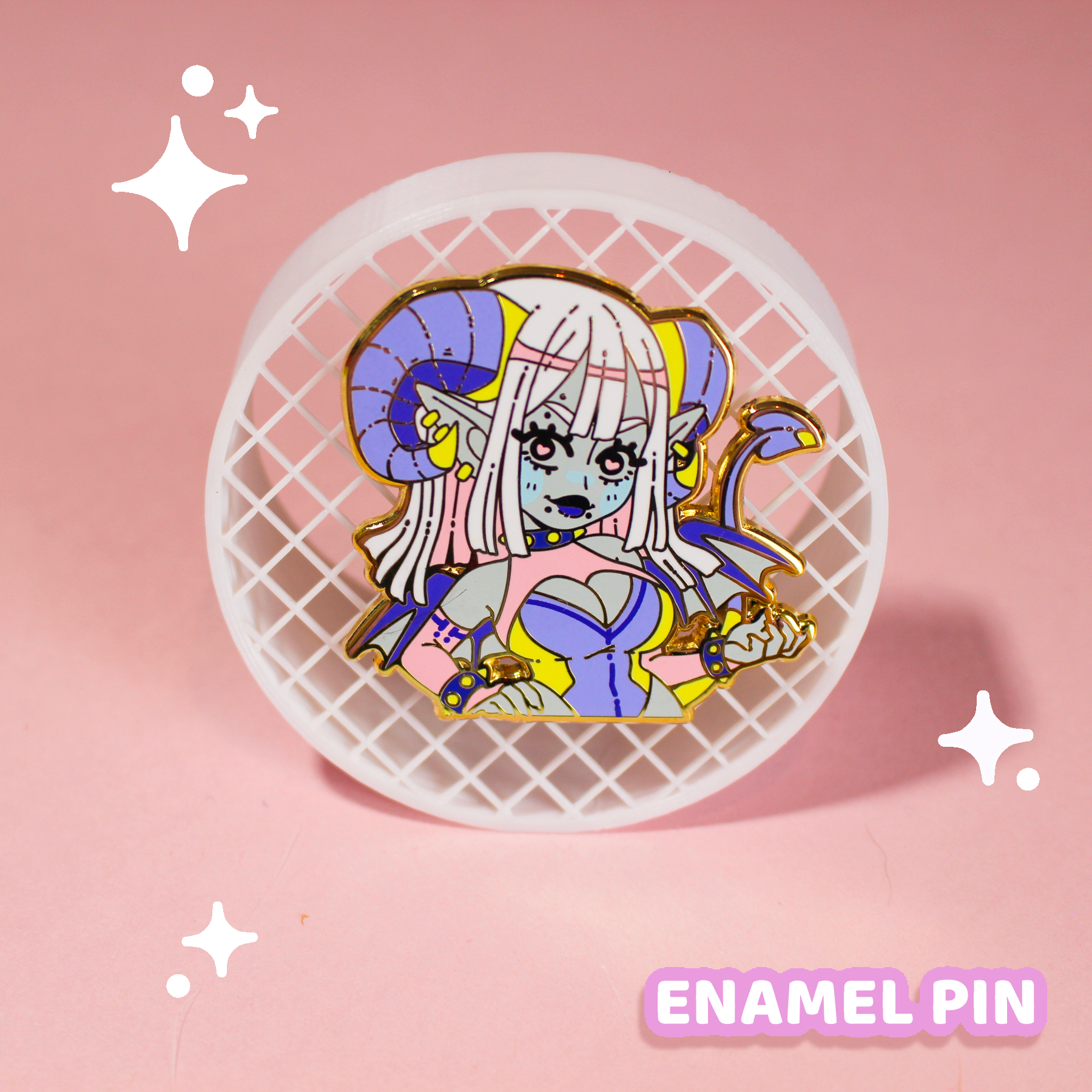 Enchantress Pin with gold plating and pastel hues, hard enamel design.