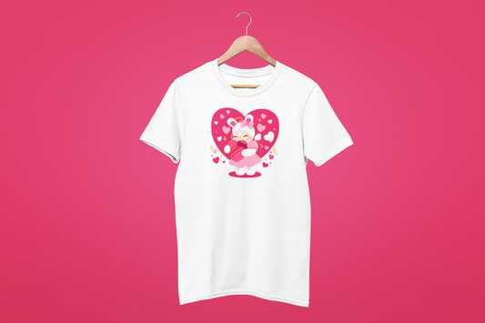 [MTO] Cupid Shirt featuring a cute bunny Cupid design on a white background with a pink heart motif.