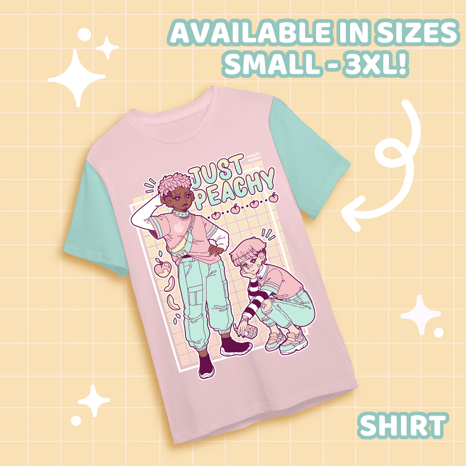 Peach Bois Shirt with pastel design, available in sizes Small to 3XL.